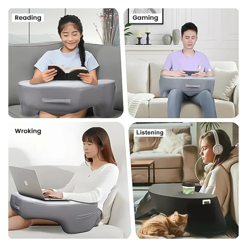 Gaming Lap Desk Pillow – Sofa Arm Rest Cushion with Cup Holder, Phone Stand & Storage Pockets