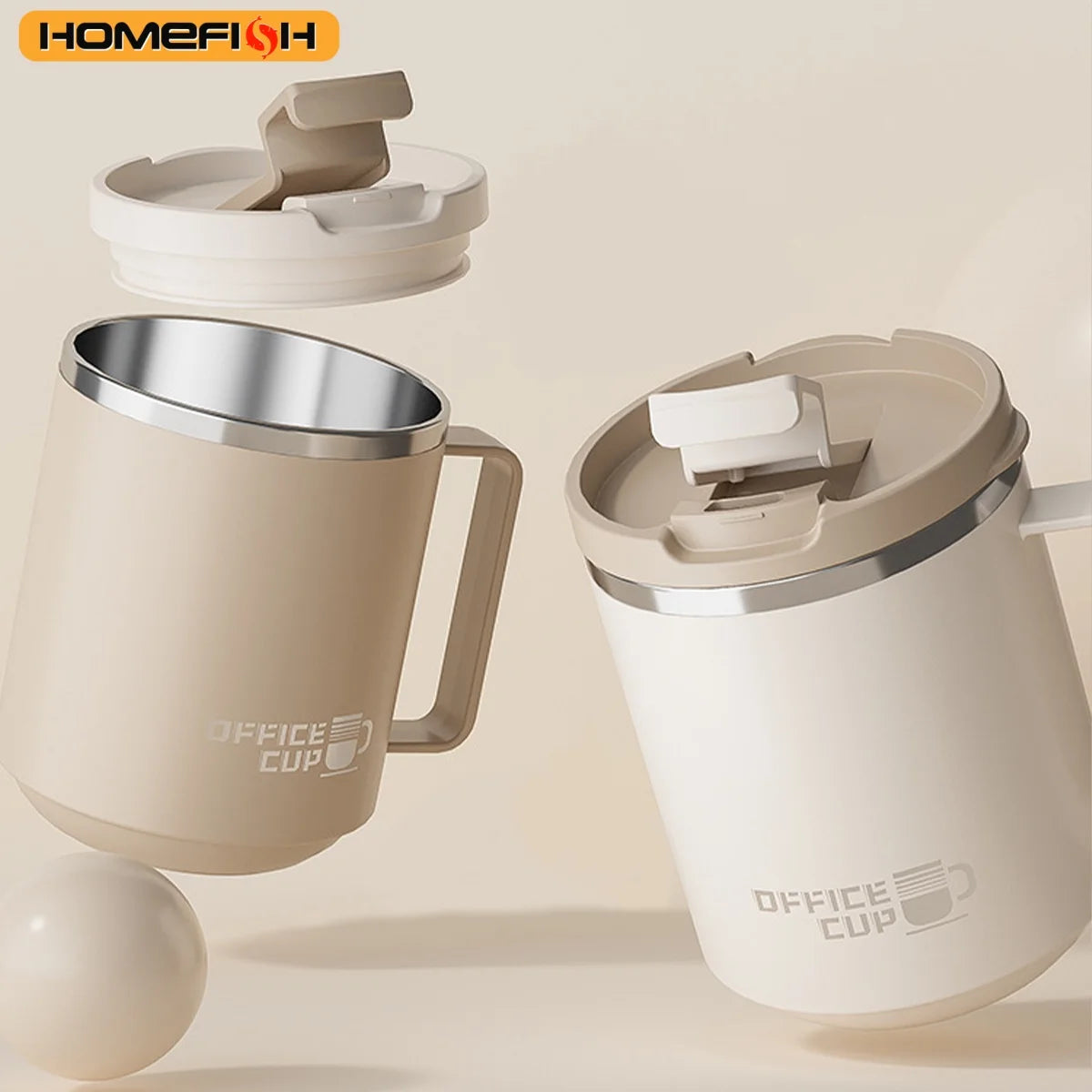 Double Wall Stainless Steel Coffee Mug – Leak-Proof Travel Cup with Handle