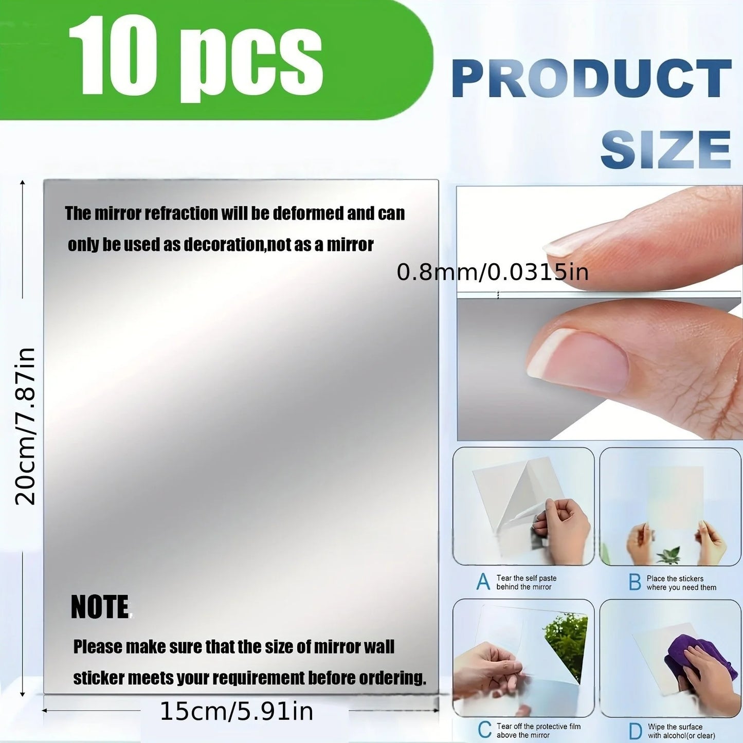Peel & Stick Mirror Wall Tiles (10pcs)