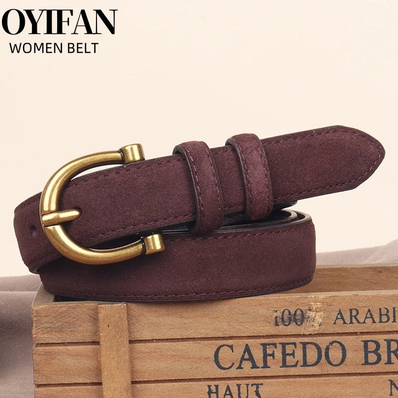 Women's Luxury Suede Leather Belt – Gold Pin Buckle Waist Belt