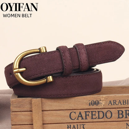 Women's Luxury Suede Leather Belt – Gold Pin Buckle Waist Belt
