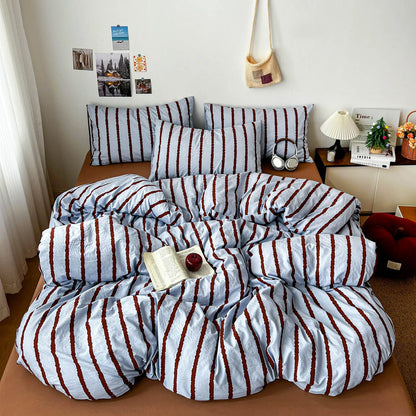 Striped Cotton Duvet Cover Set – 3-Piece Soft Washed Bedding Set with Pillowcases