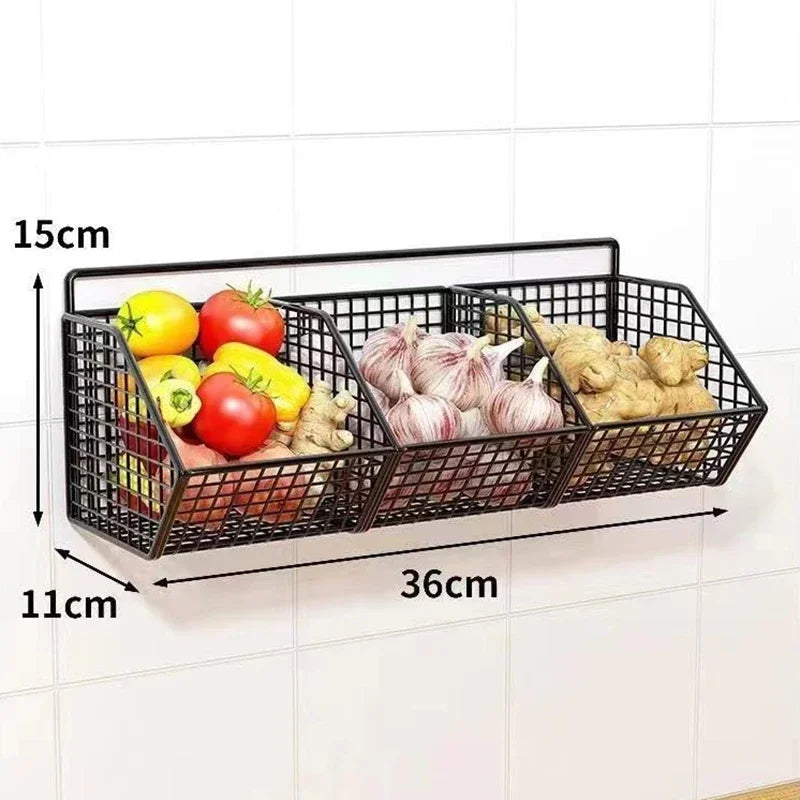 Wall Mounted Kitchen Storage Basket – Metal Wire Vegetable & Spice Organiser