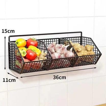 Wall Mounted Kitchen Storage Basket – Metal Wire Vegetable & Spice Organiser