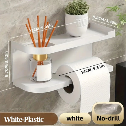 Self-Adhesive Toilet Paper Holder with Phone Shelf – Stainless Steel Wall Mount