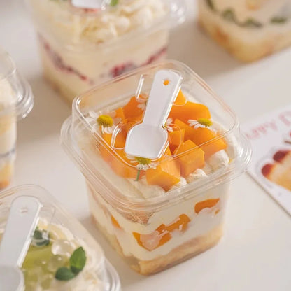 20-Pack Disposable Square Cake Boxes – Eco-Friendly Dessert & Mousse Packaging with Clear Lid