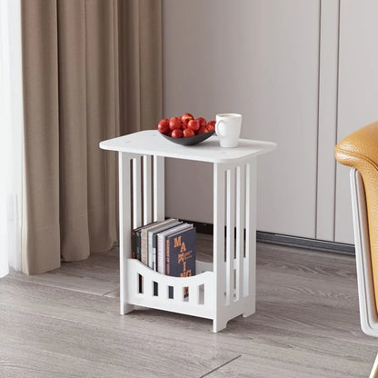 Nordic-Style Wooden Side Table with Storage Rack
