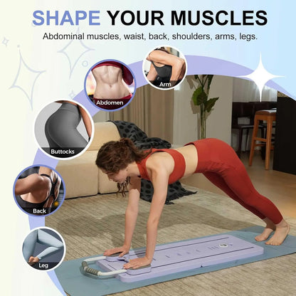 Multi-Functional Pilates Board – Foldable Home Fitness Board with Resistance Bands, Push-Up Bars & Timer