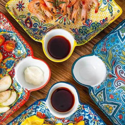 Bohemian Dumpling Plate with Dipping Sauce Compartment