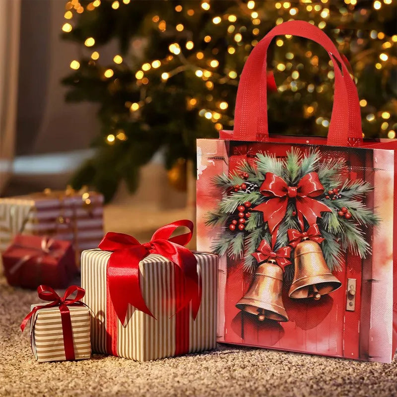 4/8 Pack Christmas Gift Bags – Reusable Non-Woven Santa & Reindeer Tote Bags with Handles