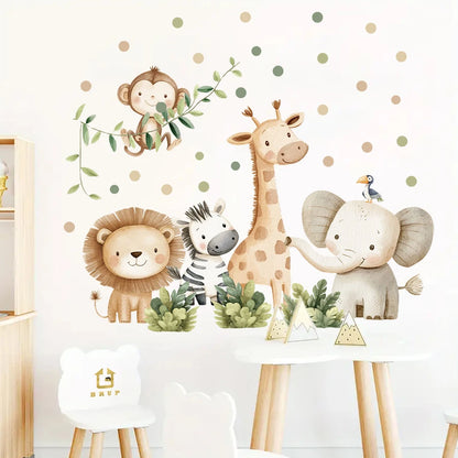 Cartoon Jungle Animal Wall Stickers – Removable Nursery & Kids Room Wall Decals