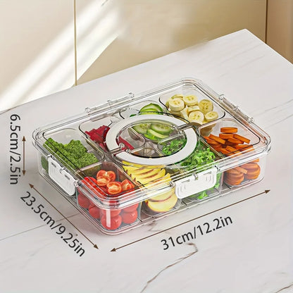 8-Compartment Divided Serving Tray with Lid – Snack & Fruit Storage Container