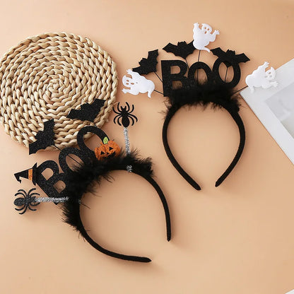 Halloween BOO Headband – Fluffy Ghost, Bat, Spider & Pumpkin Hair Accessory