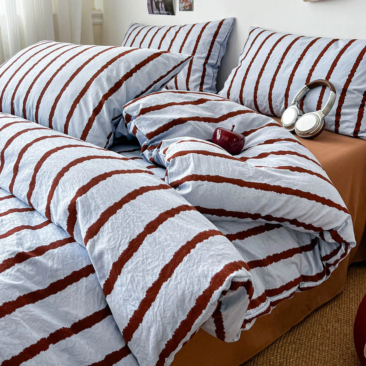 Striped Cotton Duvet Cover Set – 3-Piece Soft Washed Bedding Set with Pillowcases