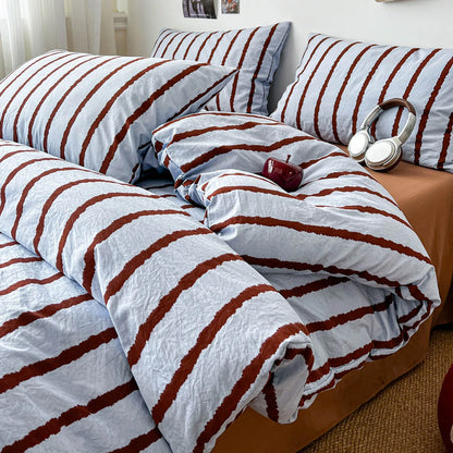 Striped Cotton Duvet Cover Set – 3-Piece Soft Washed Bedding Set with Pillowcases