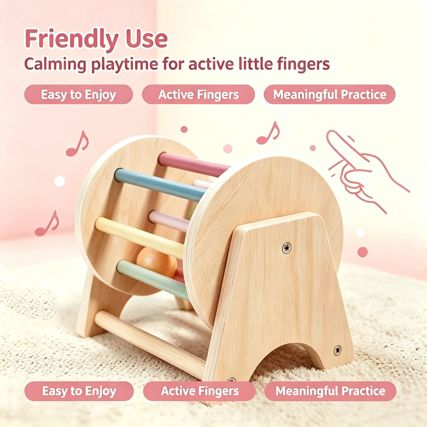 Montessori-Style Wooden Rolling Drum – Colourful Sensory & Coordination Toy