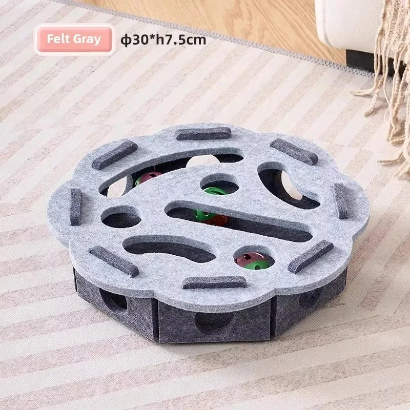 Interactive Cat Puzzle Toy – Felt Play Box with Ball Track & Scratcher
