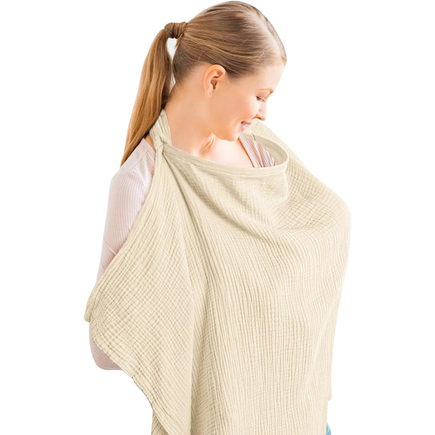 Breathable Muslin Nursing Cover – Arch Neckline Breastfeeding & Baby Cover