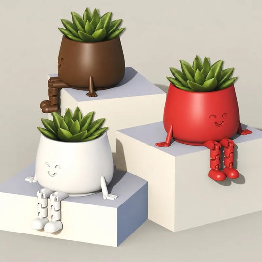 Smiling Face Planter with Flexible Legs – Cute Succulent & Cactus Desk Pot