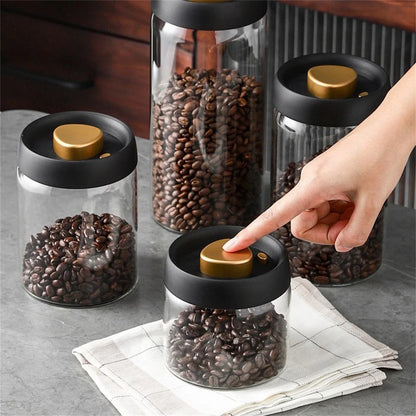 Vacuum-Sealed Glass Coffee Bean Storage Jar – Airtight Food & Tea Canister