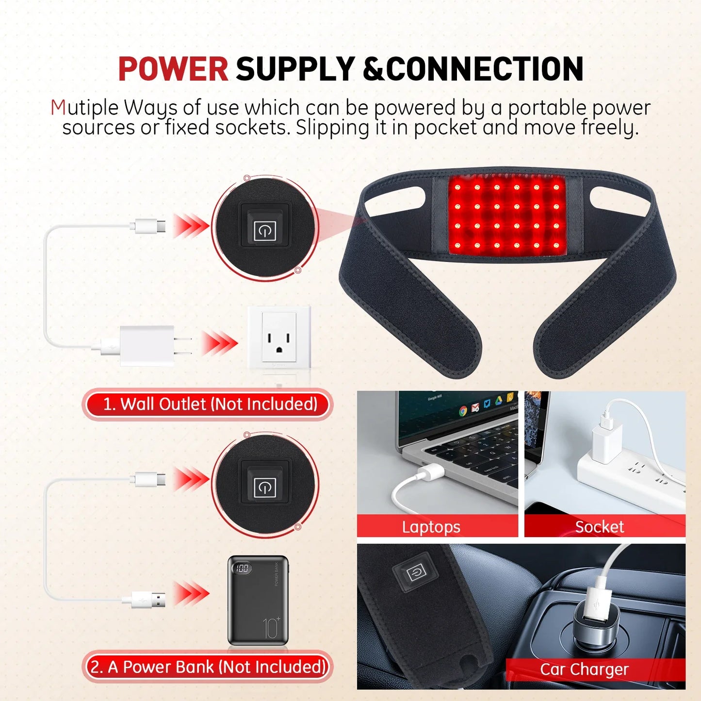 Red & Near-Infrared LED Neck Wrap – Heated Light Therapy Neck Care Belt