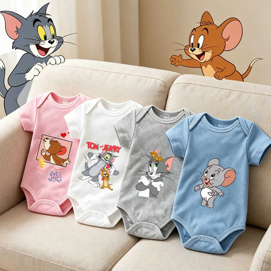 Tom & Jerry Baby Bodysuit – Cotton Short Sleeve Romper 0–24 Months