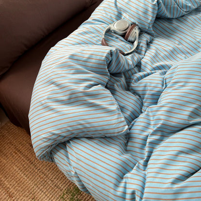 Blue & Brown Striped Duvet Cover Set – 3-Piece Soft Bedding Set with Pillowcases