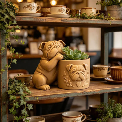 Bulldog Flower Pot – Cute Dog Planter & Desktop Ornament