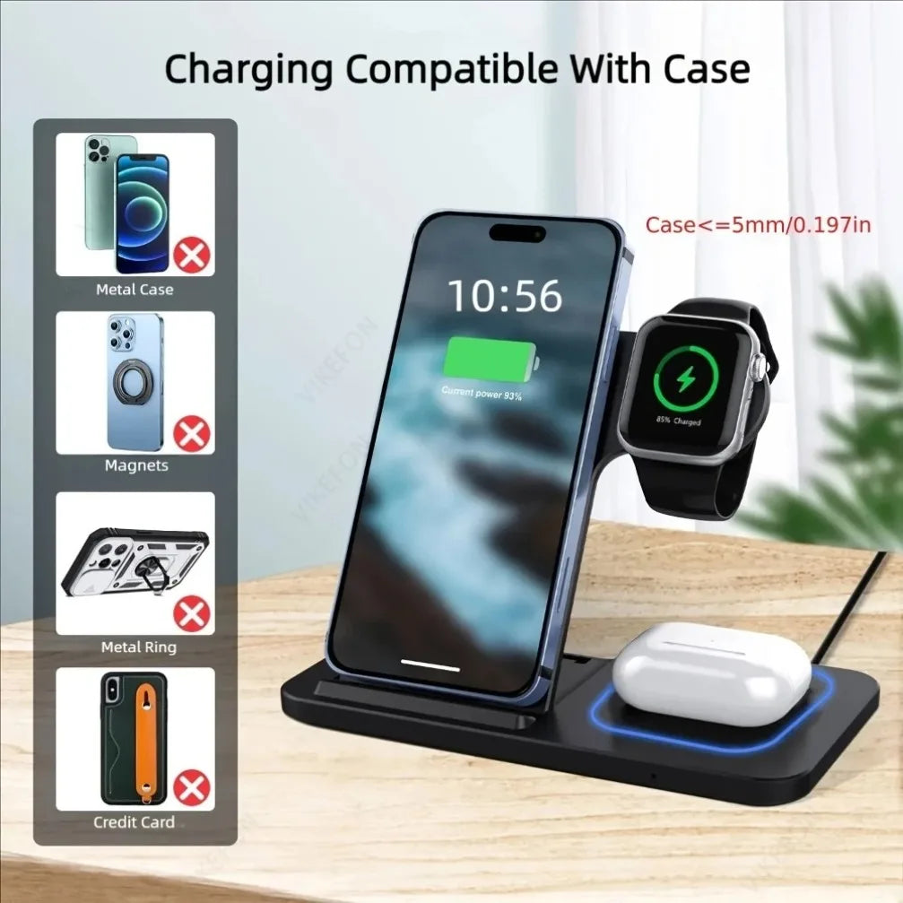 Foldable 3-in-1 Wireless Charger Stand for iPhone, Apple Watch & AirPods