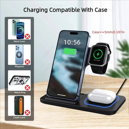 Foldable 3-in-1 Wireless Charger Stand for iPhone, Apple Watch & AirPods