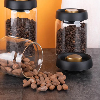 Vacuum-Sealed Glass Coffee Bean Storage Jar – Airtight Food & Tea Canister