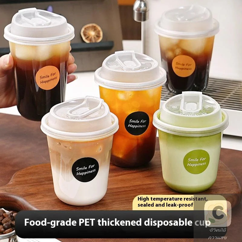 Transparent Coffee Cups with Lids 10-Pack, U-shaped Disposable Drinkware for Hot Fluids, Milk Tea, Take-out Drinks