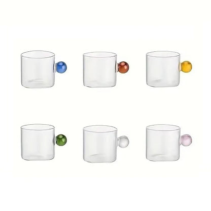 6-Piece Glass Espresso Cup Set with Ball Handles – 100ml Mini Coffee Cups