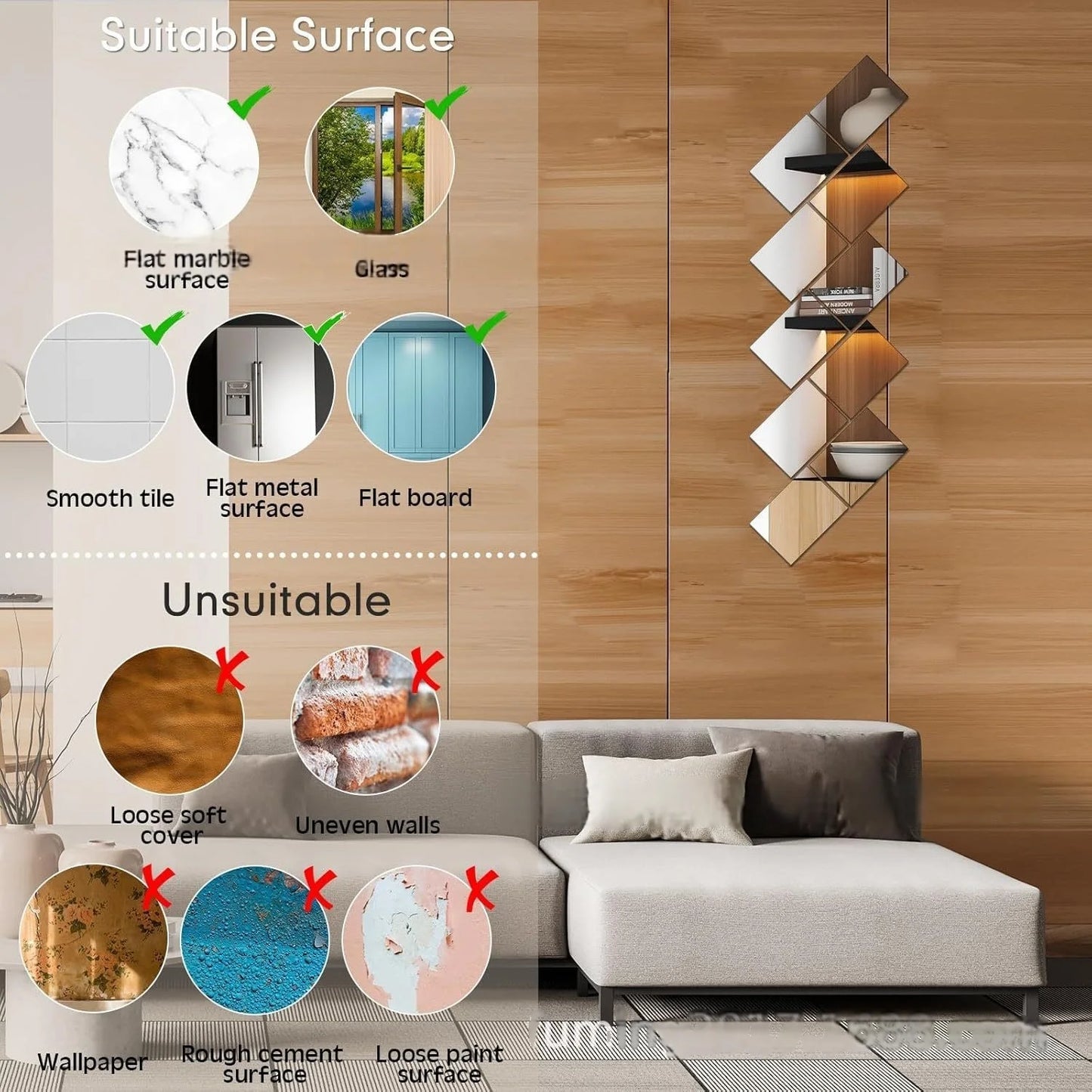 Peel & Stick Mirror Wall Tiles (10pcs)