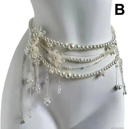 Y2K Layered Pearl Waist Chain