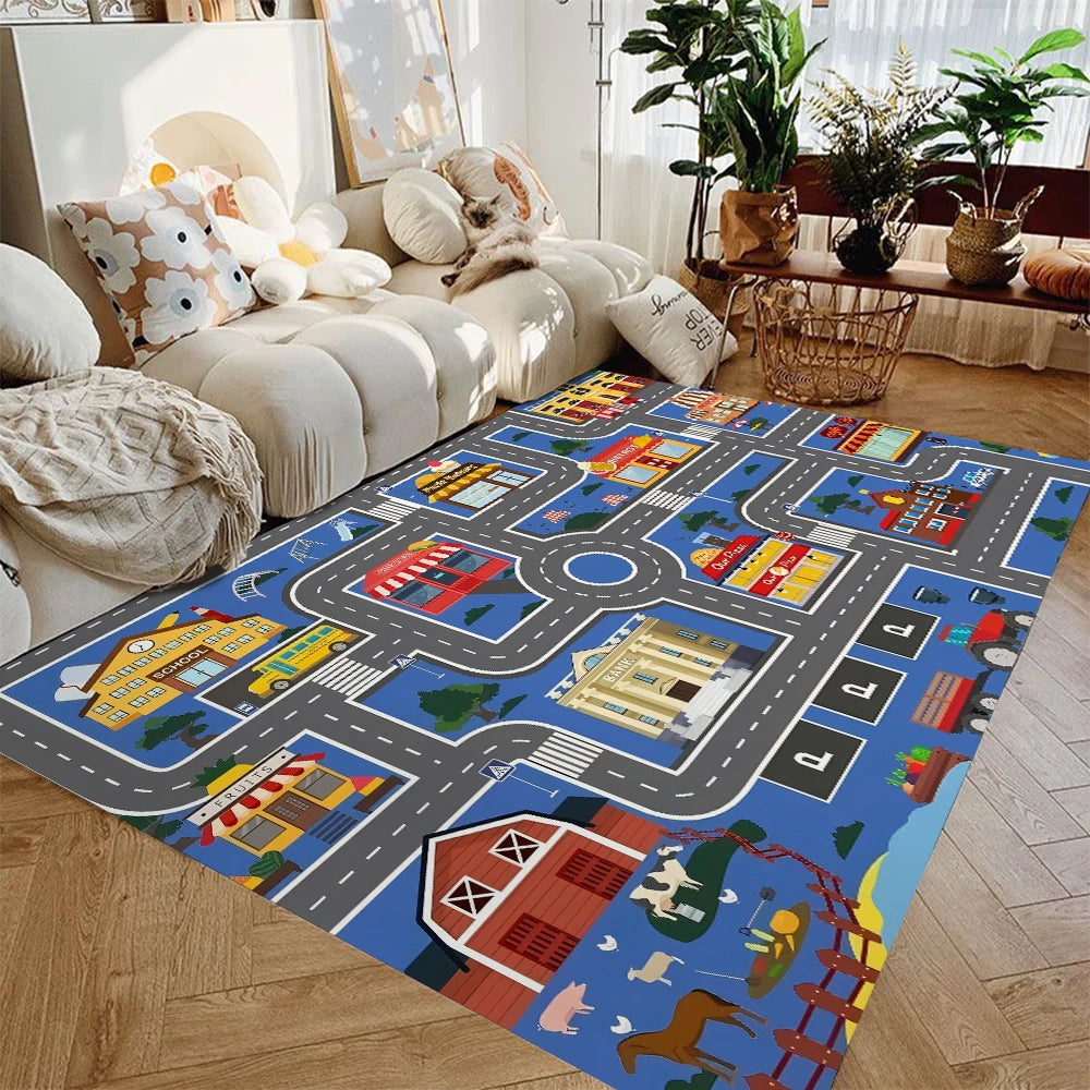 Kids City Traffic Car Play Mat – Non-Slip Road & Highway Playroom Rug