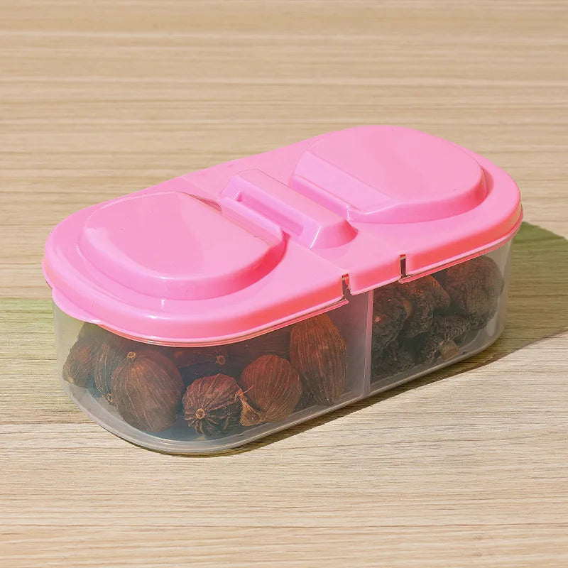 Dual Compartment Food Storage Container – Reusable Sealed Snack, Herb & Spice Box
