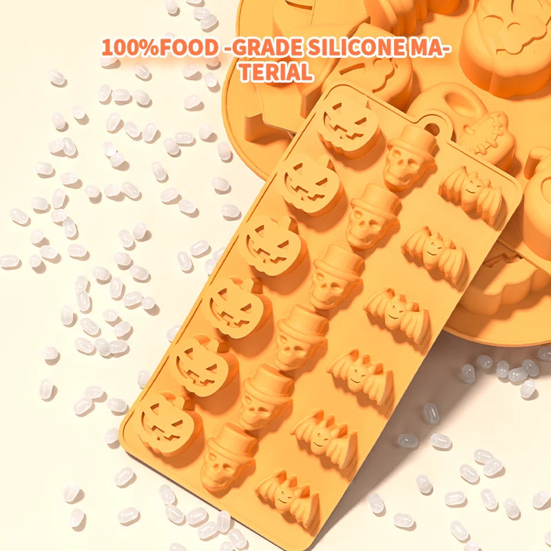 Halloween Silicone Baking Mould – Pumpkin, Ghost, Bat, Skeleton & Witch Hat Shapes