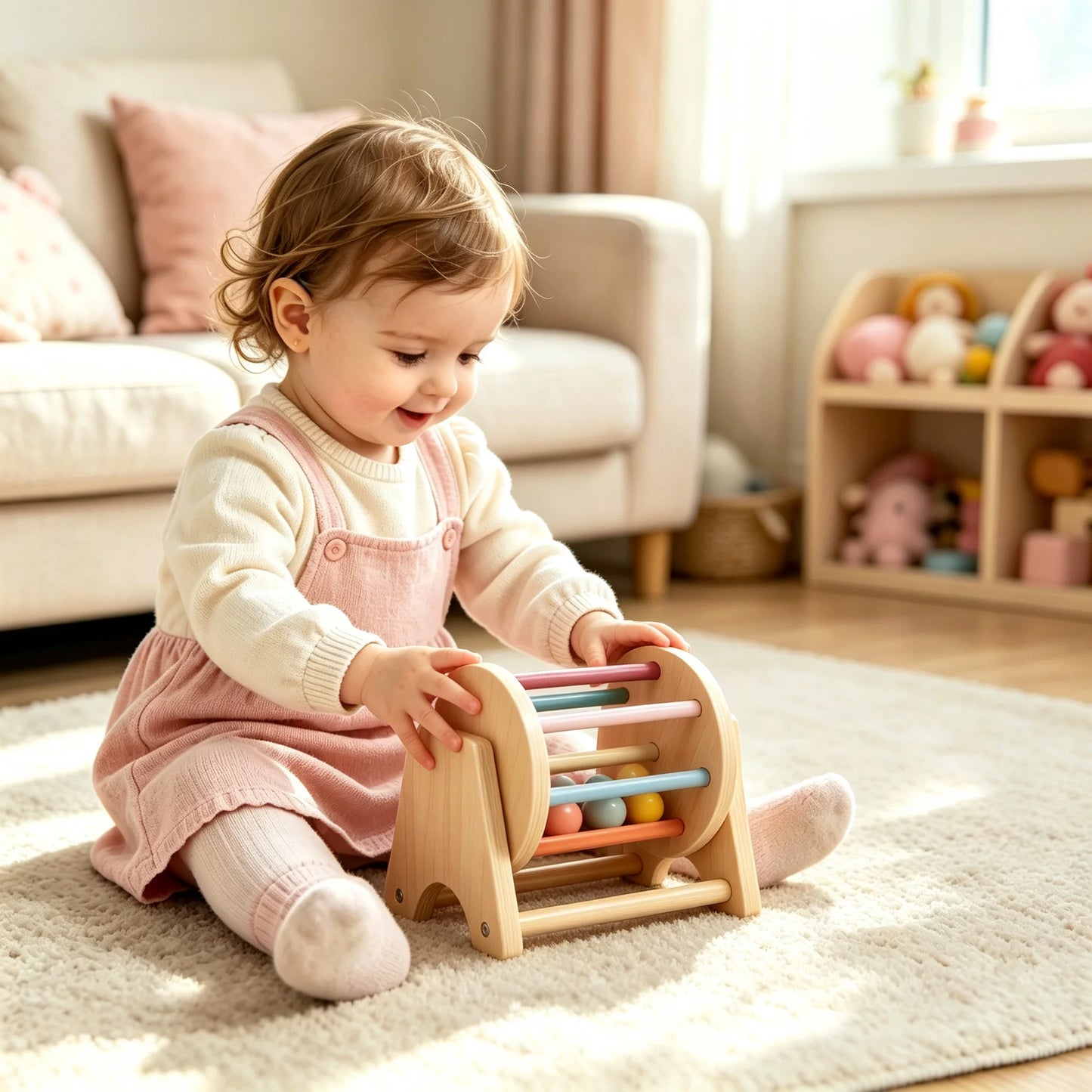 Montessori-Style Wooden Rolling Drum – Colourful Sensory & Coordination Toy