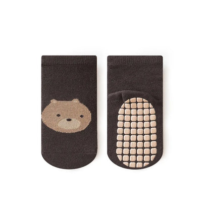 6-Pairs Kids Non-Slip Socks – Cute Fox & Bear Grip Socks for Babies & Toddlers