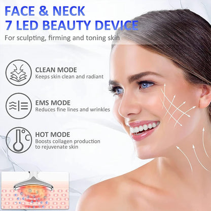 7-Colour LED Neck & Face Lifting Device – EMS Skin Tightening & Anti-Aging Massager