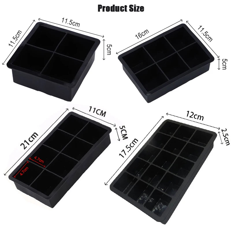 Large Silicone Ice Cube Tray – 4, 6, 8 or 15 Grid Jumbo Ice Mould