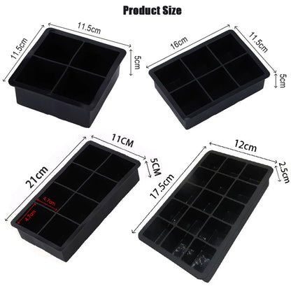 Large Silicone Ice Cube Tray – 4, 6, 8 or 15 Grid Jumbo Ice Mould