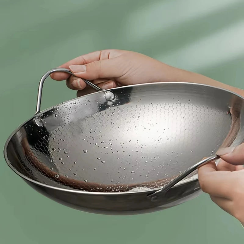 29cm Stainless Steel Honeycomb Frying Pan – Dual Handle Skillet