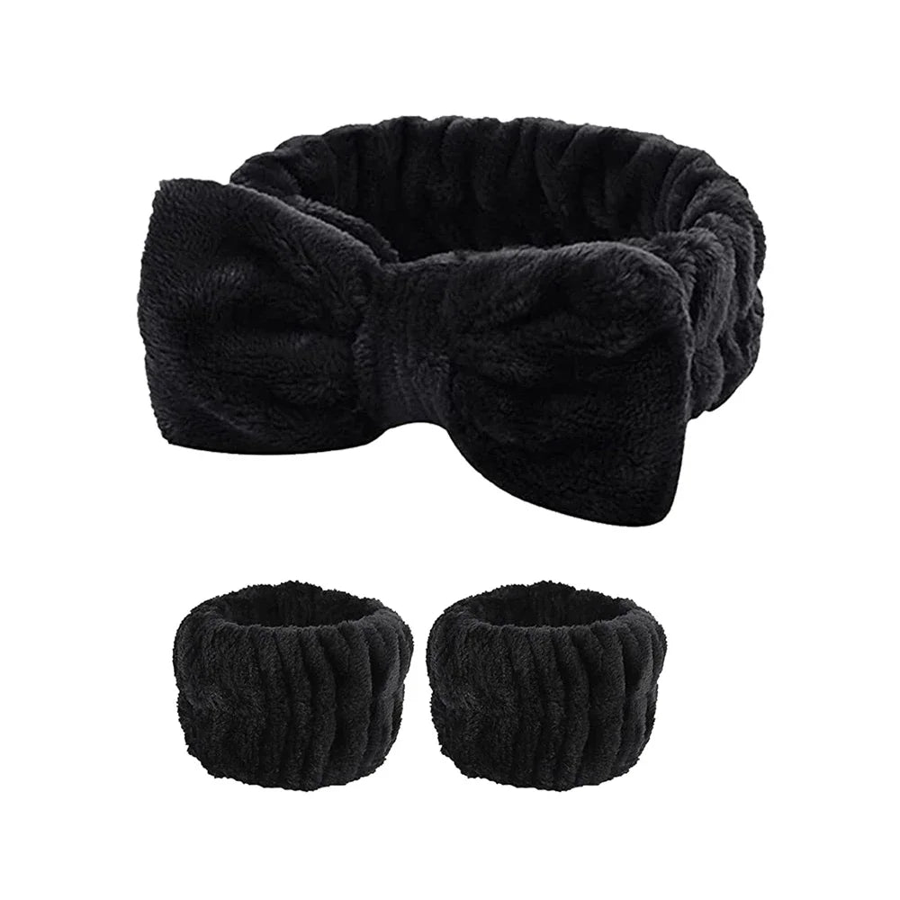 3-Piece Spa Headband & Wristband Set – Soft Absorbent Face Washing & Skincare Accessories
