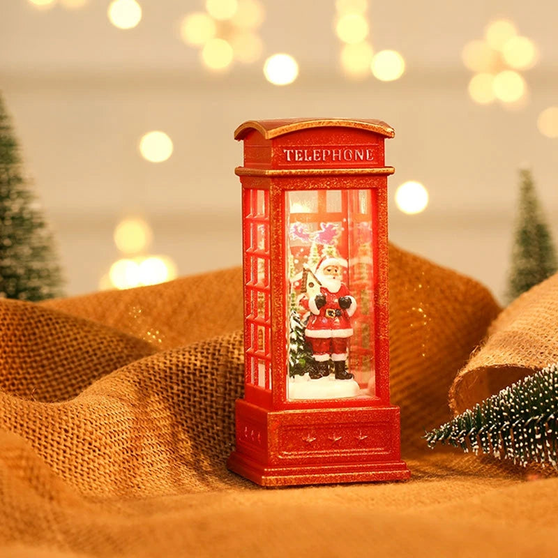 Light-Up Christmas Telephone Booth Decoration – Santa Claus & Snowman Festive Ornament
