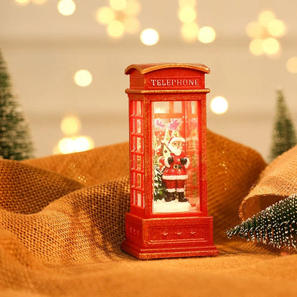 Light-Up Christmas Telephone Booth Decoration – Santa Claus & Snowman Festive Ornament