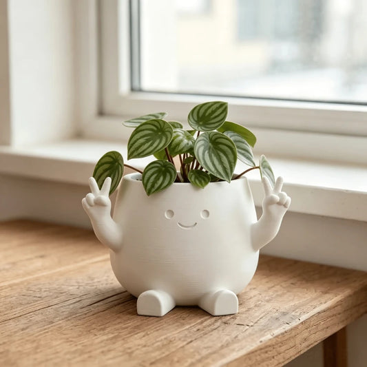 Peace Sign Character Planter – Cute Cartoon Succulent & Small Plant Pot