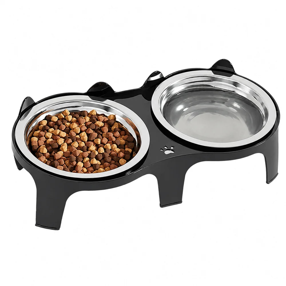 Raised Double Stainless Steel Pet Bowls with Anti-Tip Stand – Cat & Small Dog Feeding Station