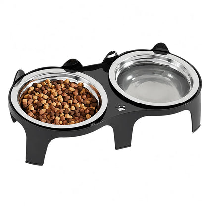 Raised Double Stainless Steel Pet Bowls with Anti-Tip Stand – Cat & Small Dog Feeding Station